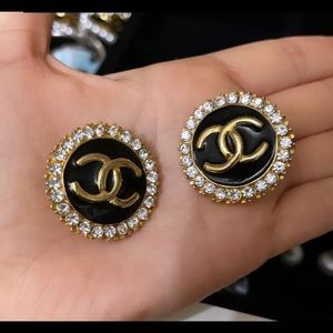 Vintage Chanel CC crystal clip on earrings